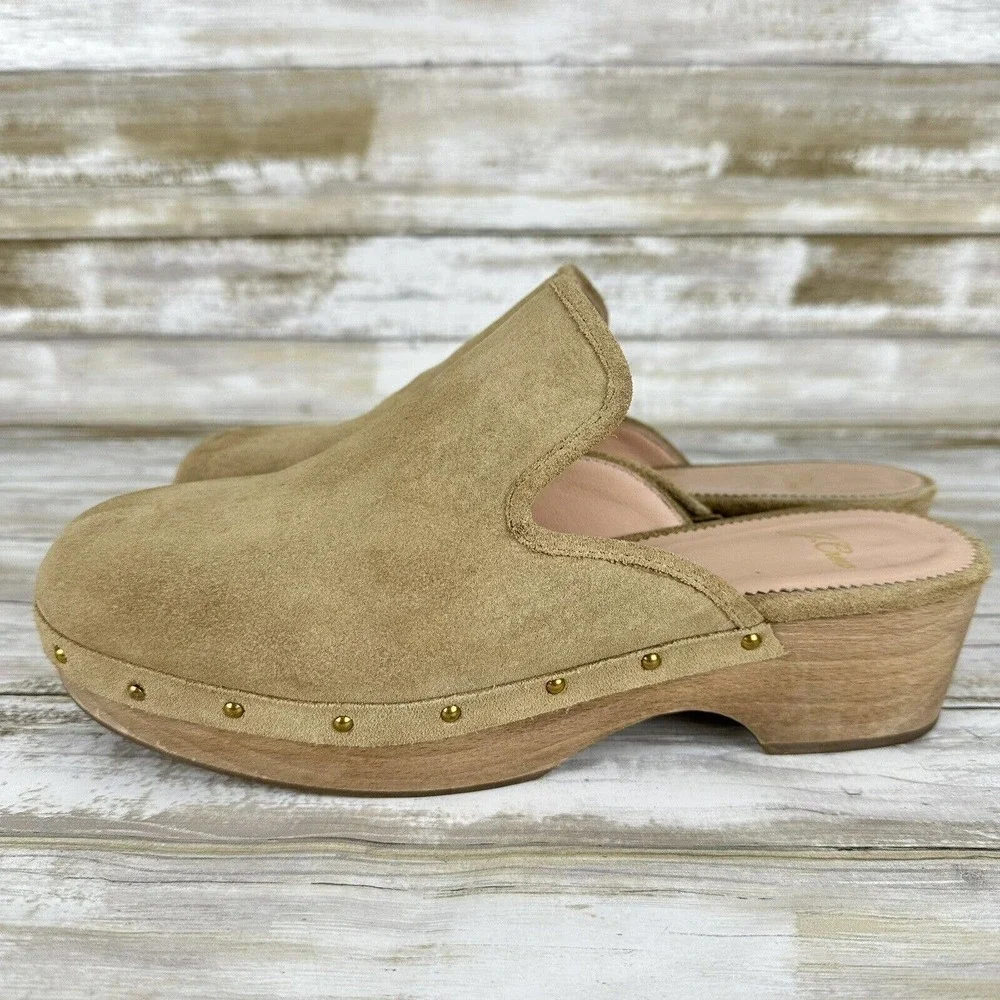 J.CREW Suede Leather Slip on‎ Clogs Studded Desert Sand Beige Women Size 9 Y2K - Picture 4 of 13